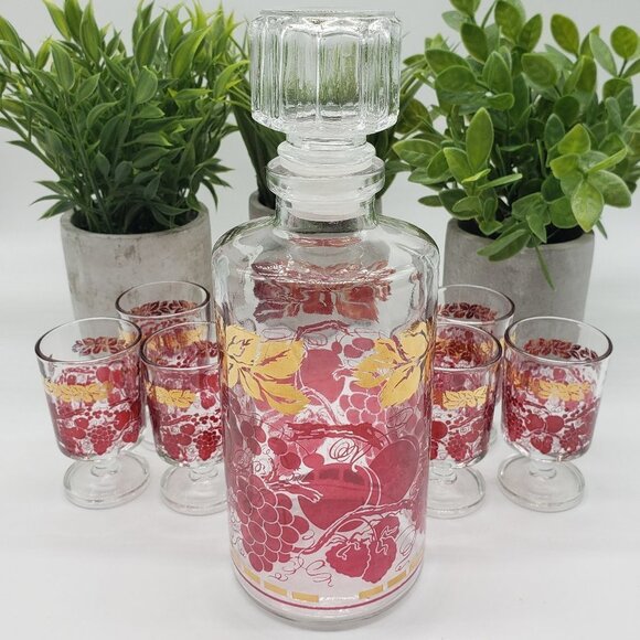 Luminarc France Vintage Gold & Red Fruit Glass Liqueur Decanter Set - Picture 6 of 12